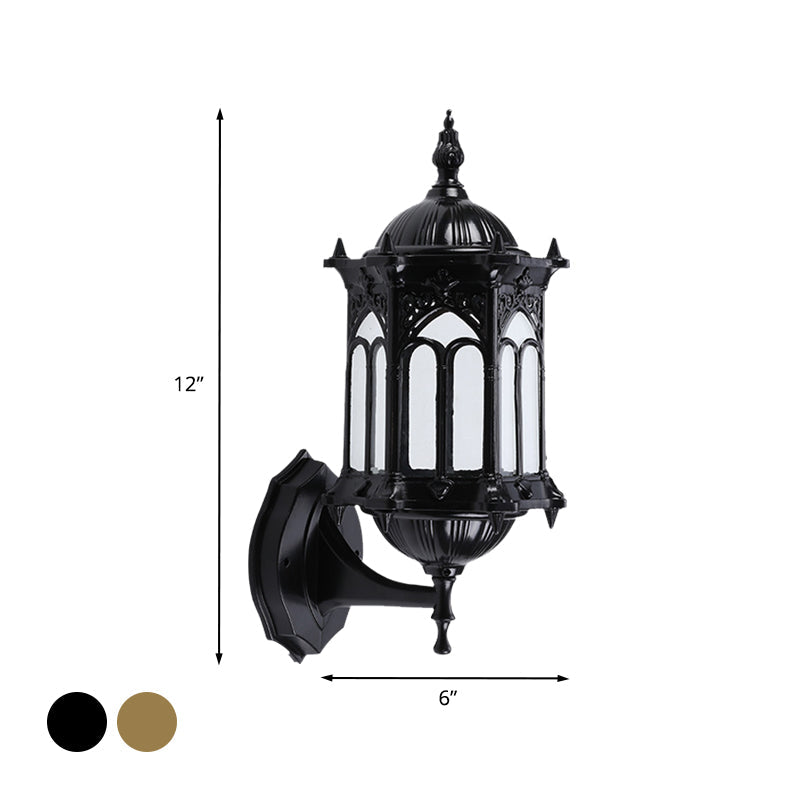 Frendorf | 1-Bulb Pavilion Wandlamp Rustiek Zwart/Brass Aluminium Wandkandelaar Lamp met Duidelijke Glazen Kap