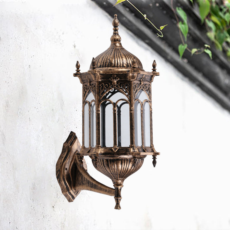 Frendorf | 1-Bulb Pavilion Wandlamp Rustiek Zwart/Brass Aluminium Wandkandelaar Lamp met Duidelijke Glazen Kap