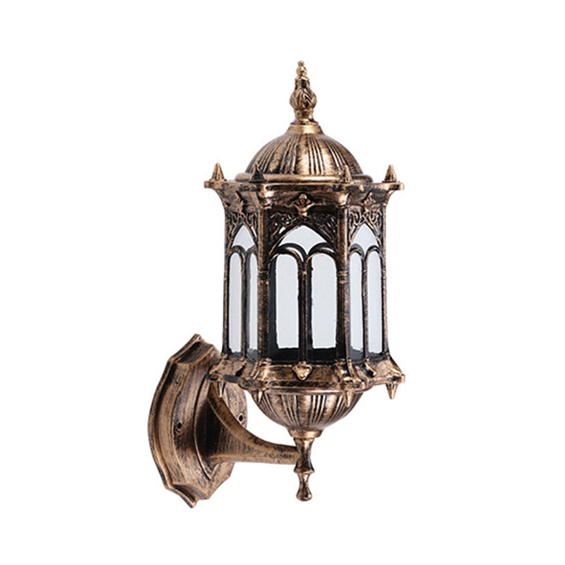 Frendorf | 1-Bulb Pavilion Wandlamp Rustiek Zwart/Brass Aluminium Wandkandelaar Lamp met Duidelijke Glazen Kap