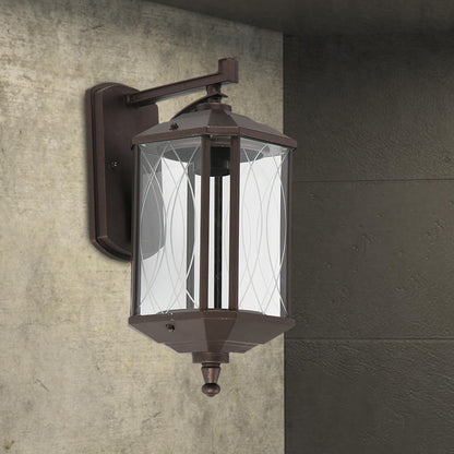 Frendorf | 1-Head Cuboid Wandmontage Verlichting Lodges Donker Koffie Helder Gestructureerd Glas Wandlamp