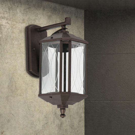 Frendorf | 1-Head Cuboid Wandmontage Verlichting Lodges Donker Koffie Helder Gestructureerd Glas Wandlamp