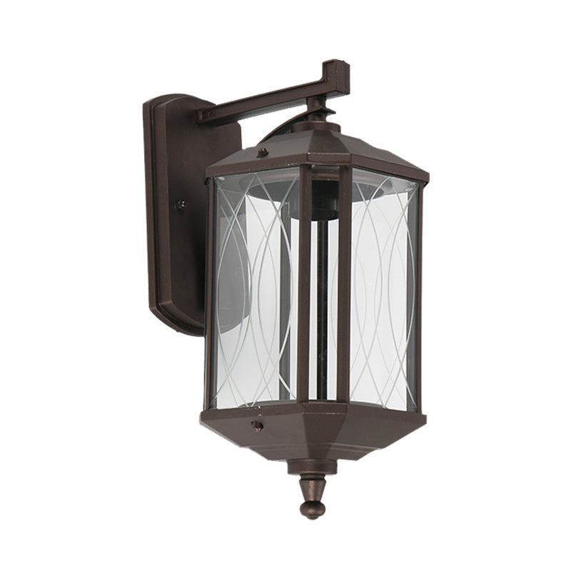 Frendorf | 1-Head Cuboid Wandmontage Verlichting Lodges Donker Koffie Helder Gestructureerd Glas Wandlamp