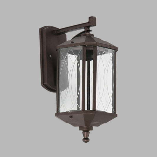 Frendorf | 1-Head Cuboid Wandmontage Verlichting Lodges Donker Koffie Helder Gestructureerd Glas Wandlamp