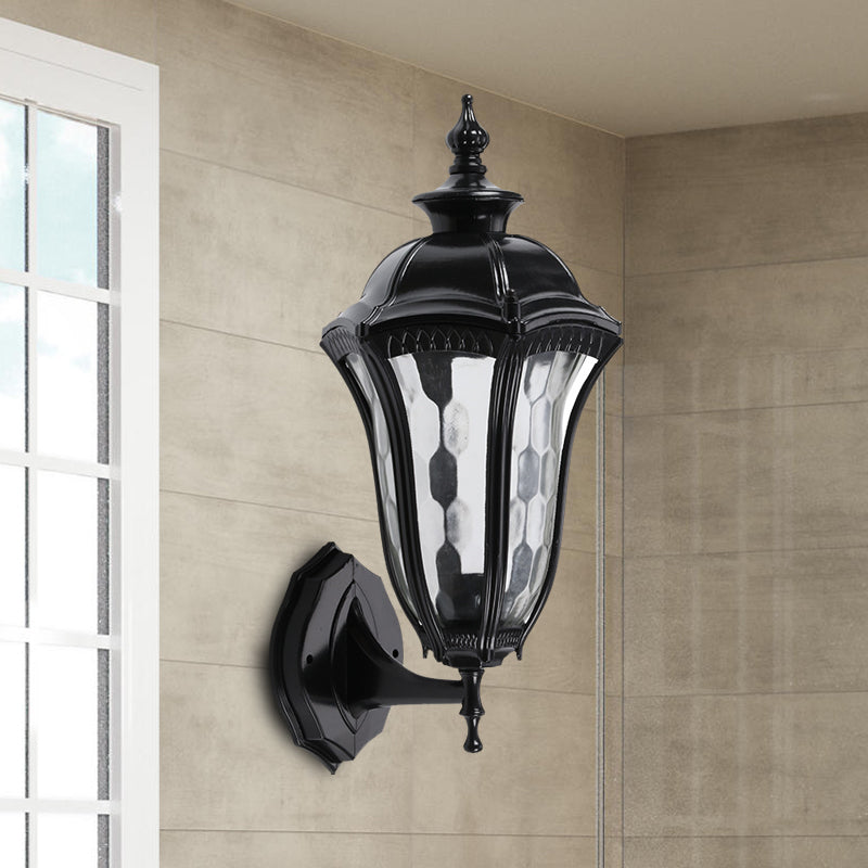 Frendorf | Urn Buiten Wandlamp Verlichting Rustiek Helder Dimpled Glas 1 Peertje Zwarte Wandlamp Fixture