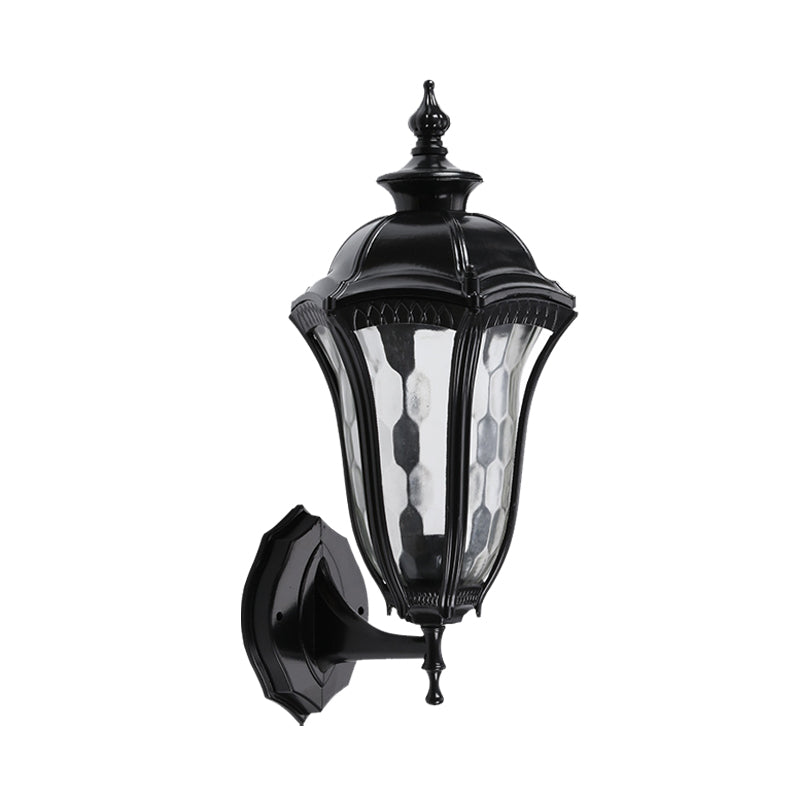 Frendorf | Urn Buiten Wandlamp Verlichting Rustiek Helder Dimpled Glas 1 Peertje Zwarte Wandlamp Fixture