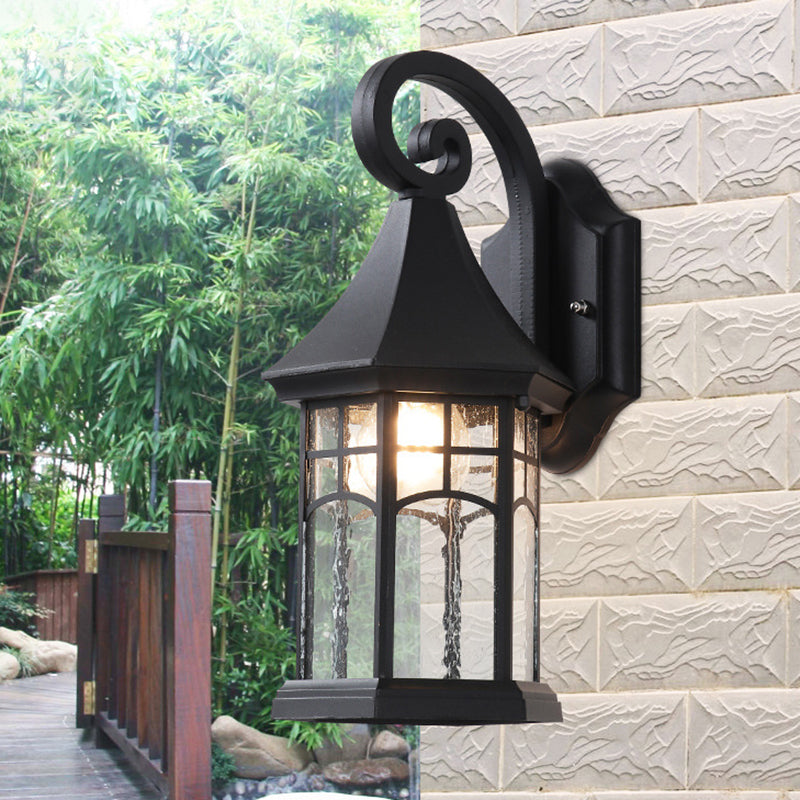 Frendorf | 1-Birne Klar Wasser Glas Wandlampe Bauernhaus Schwarz/Bronze Pavilion Innenhof Wandmontierte Leuchte