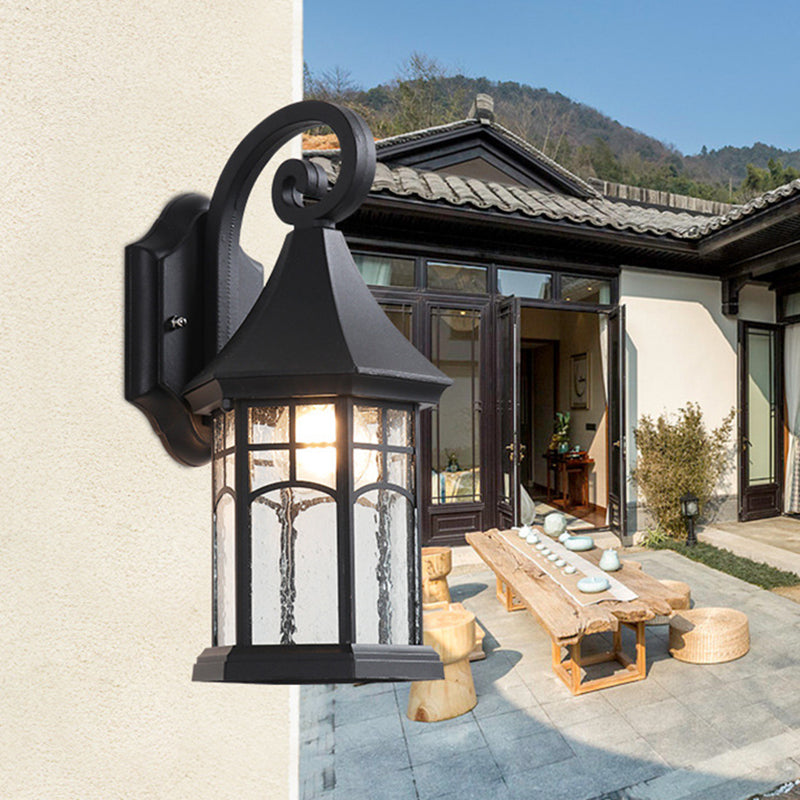 Frendorf | 1-Birne Klar Wasser Glas Wandlampe Bauernhaus Schwarz/Bronze Pavilion Innenhof Wandmontierte Leuchte