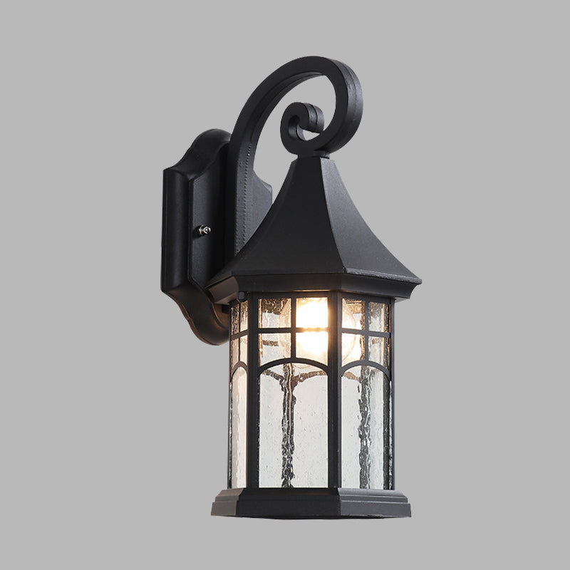 Frendorf | 1-Birne Klar Wasser Glas Wandlampe Bauernhaus Schwarz/Bronze Pavilion Innenhof Wandmontierte Leuchte