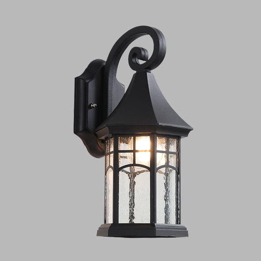 Frendorf | 1-Birne Klar Wasser Glas Wandlampe Bauernhaus Schwarz/Bronze Pavilion Innenhof Wandmontierte Leuchte