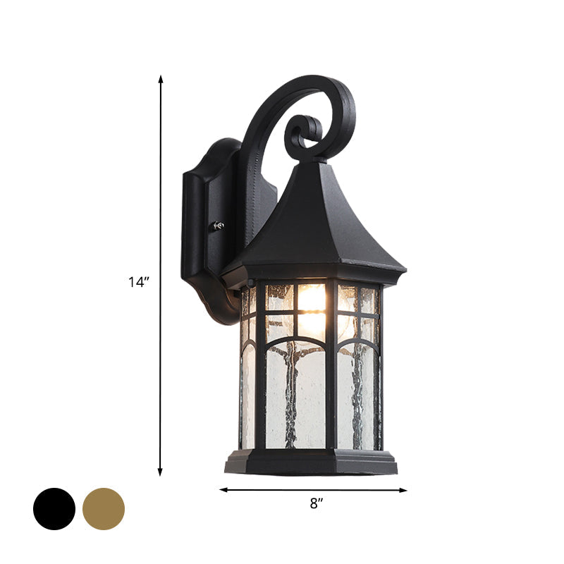 Frendorf | 1-Birne Klar Wasser Glas Wandlampe Bauernhaus Schwarz/Bronze Pavilion Innenhof Wandmontierte Leuchte