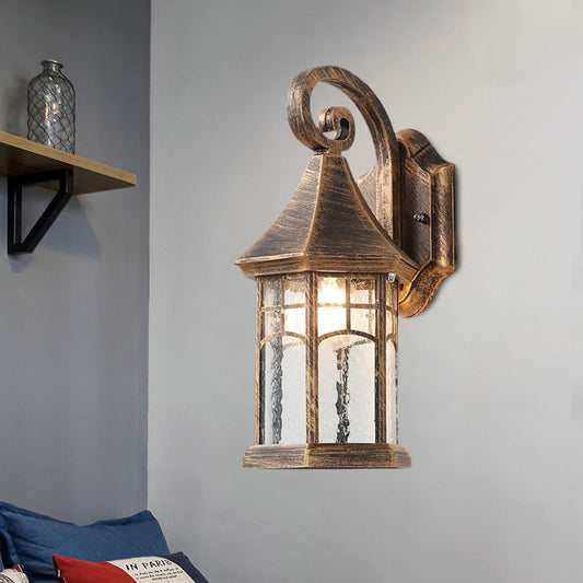 Frendorf | 1-Birne Klar Wasser Glas Wandlampe Bauernhaus Schwarz/Bronze Pavilion Innenhof Wandmontierte Leuchte