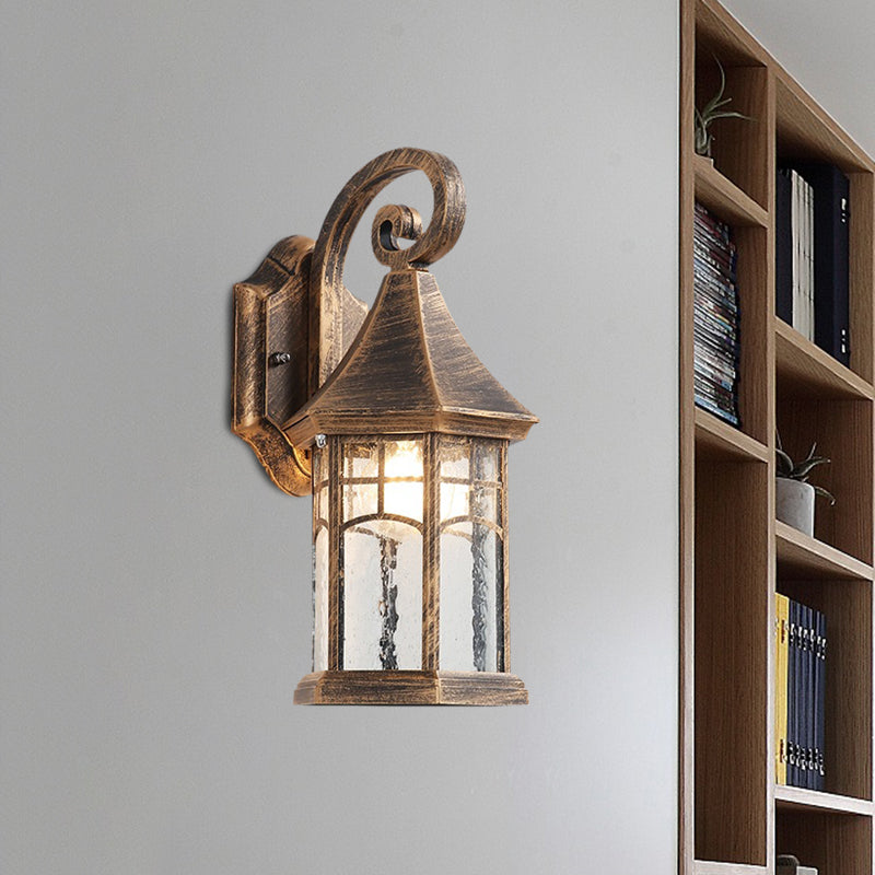 Frendorf | 1-Birne Klar Wasser Glas Wandlampe Bauernhaus Schwarz/Bronze Pavilion Innenhof Wandmontierte Leuchte