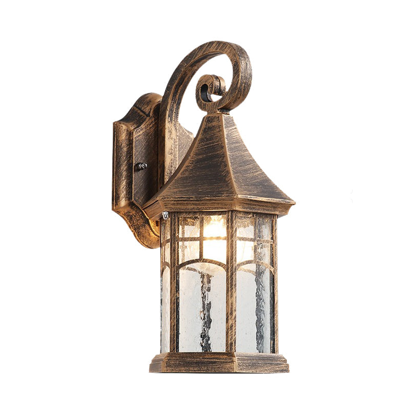 Frendorf | 1-Birne Klar Wasser Glas Wandlampe Bauernhaus Schwarz/Bronze Pavilion Innenhof Wandmontierte Leuchte