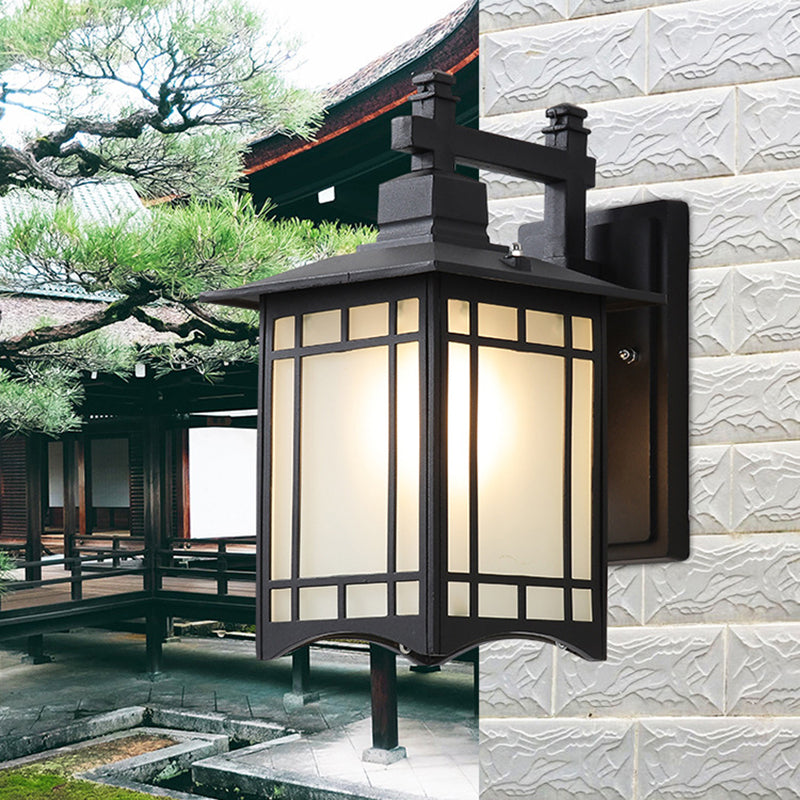 Frendorf | 1 Licht Pavillon Wandlamp Boerderij Zwart/Brass Afwerking Aluminium Wandmontage Lamp met Frosted Glas Shade
