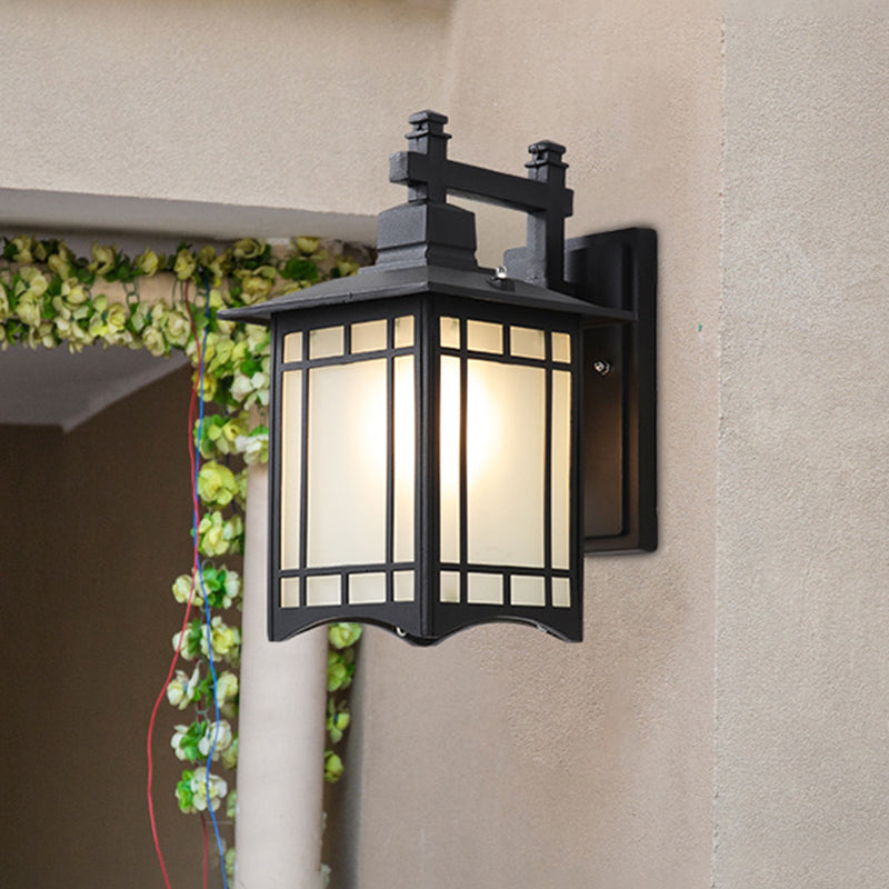 Frendorf | 1 Licht Pavillon Wandlamp Boerderij Zwart/Brass Afwerking Aluminium Wandmontage Lamp met Frosted Glas Shade
