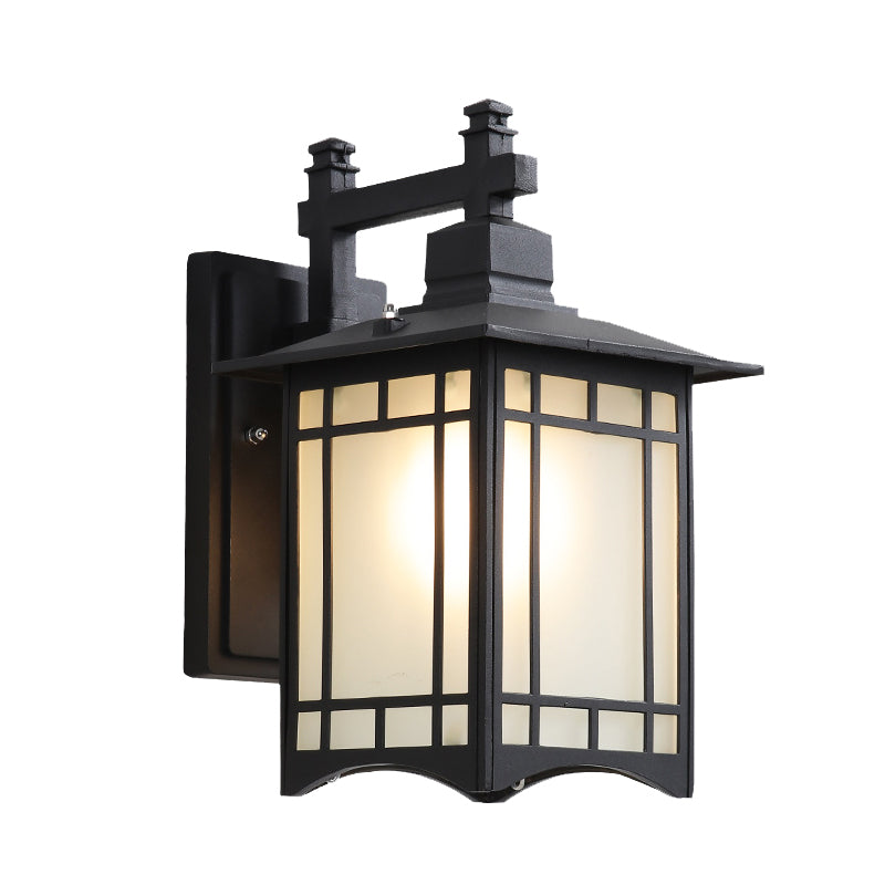 Frendorf | 1 Licht Pavillon Wandlamp Boerderij Zwart/Brass Afwerking Aluminium Wandmontage Lamp met Frosted Glas Shade