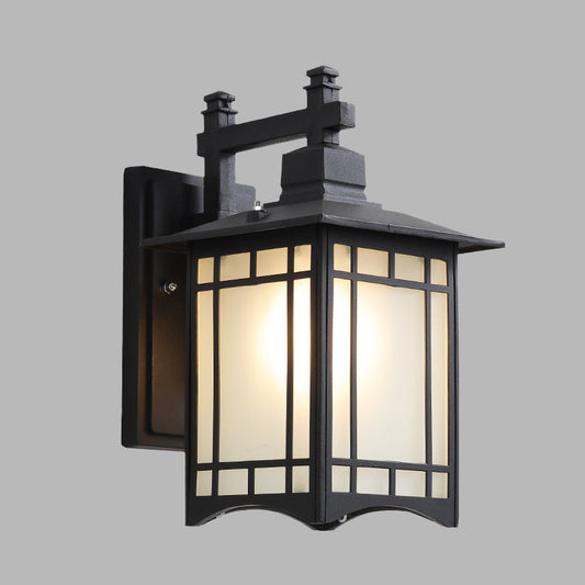 Frendorf | 1 Licht Pavillon Wandlamp Boerderij Zwart/Brass Afwerking Aluminium Wandmontage Lamp met Frosted Glas Shade