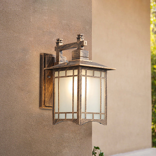 Frendorf | 1 Licht Pavillon Wandlamp Boerderij Zwart/Brass Afwerking Aluminium Wandmontage Lamp met Frosted Glas Shade