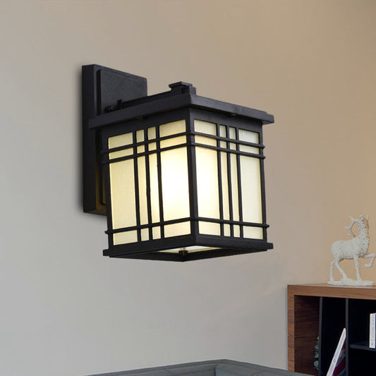 Frendorf | 1 Glühbirne Offene Unterseite Wandlampe Rustikal Schwarz Aluminium Wandmontage Licht mit Opalglas Schirm
