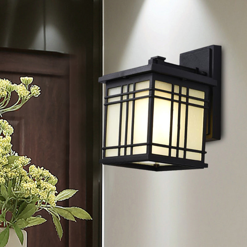 Frendorf | 1 Glühbirne Offene Unterseite Wandlampe Rustikal Schwarz Aluminium Wandmontage Licht mit Opalglas Schirm