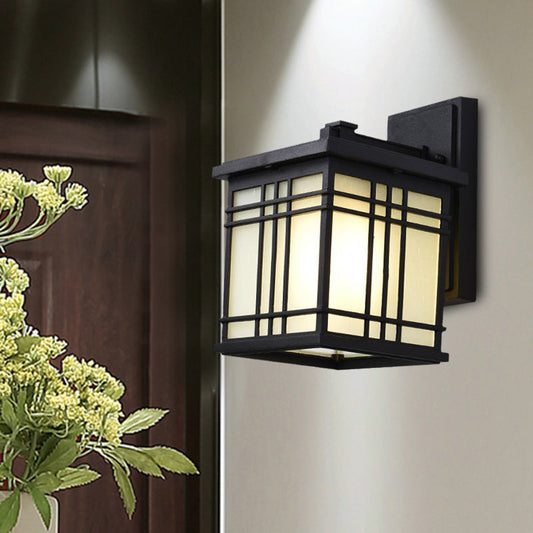 Frendorf | 1 Glühbirne Offene Unterseite Wandlampe Rustikal Schwarz Aluminium Wandmontage Licht mit Opalglas Schirm