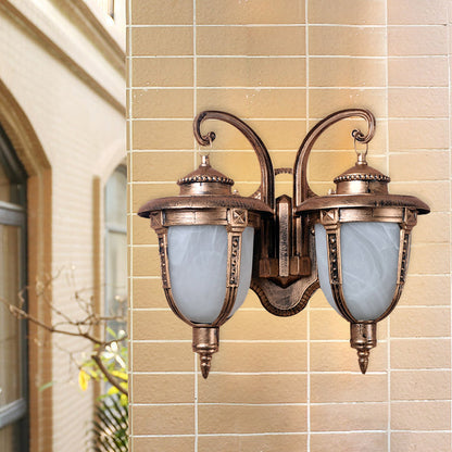 Frendorf | 2 Köpfe Eichel Wandleuchte Landrost Aluminium Wandmontage Lampe mit Gecracktem Glas-Schirm