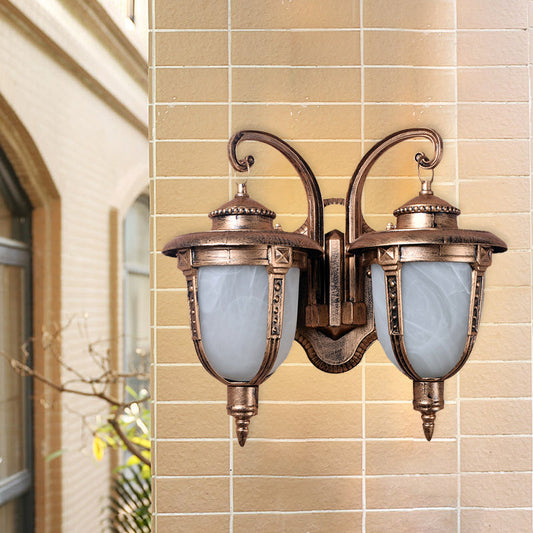 Frendorf | 2 Köpfe Eichel Wandleuchte Landrost Aluminium Wandmontage Lampe mit Gecracktem Glas-Schirm