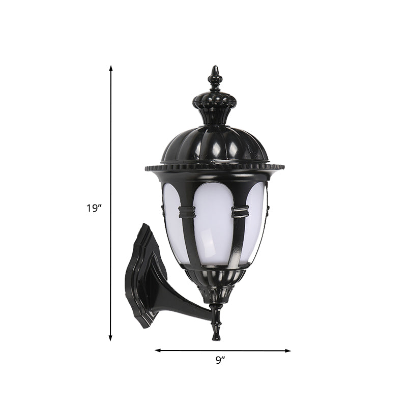 Frendorf | 1 Koplamp Wandverlichting Ideeën Platteland Binnenplaats Wandlamp met Urn Witte Plastic Schaduw in Zwart
