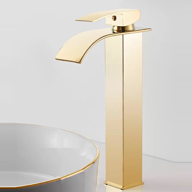 Frendorf | Moderner Wasserfallauslauf Waschbeckenarmatur mit LED Messing Waschbeckenarmatur