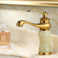 Frendorf | Deck Mounted Copper Tub Faucet Low Arc Roman Tub Faucet Set with Jade