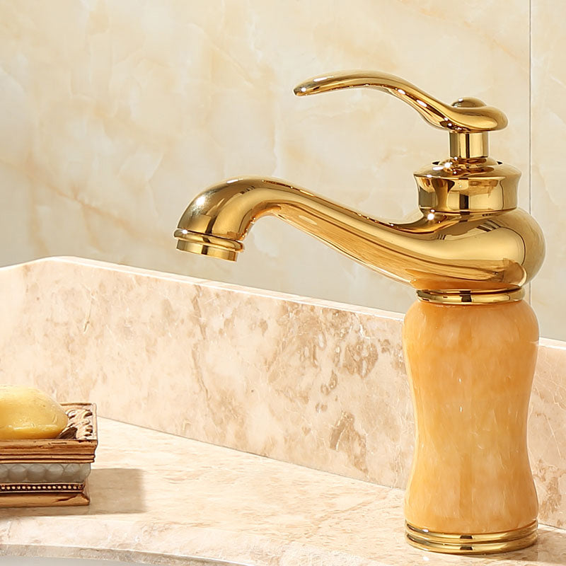 Frendorf | Deck Mounted Copper Tub Faucet Low Arc Roman Tub Faucet Set with Jade