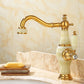Frendorf | Deck Mounted Copper Tub Faucet Low Arc Roman Tub Faucet Set with Jade