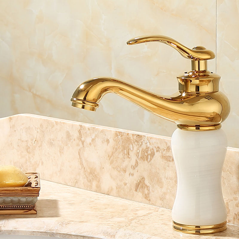 Frendorf | Deck Mounted Copper Tub Faucet Low Arc Roman Tub Faucet Set with Jade