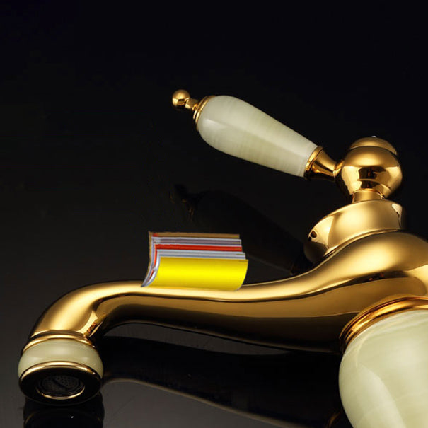 Frendorf | Deck Mounted Copper Tub Faucet Low Arc Roman Tub Faucet Set with Jade