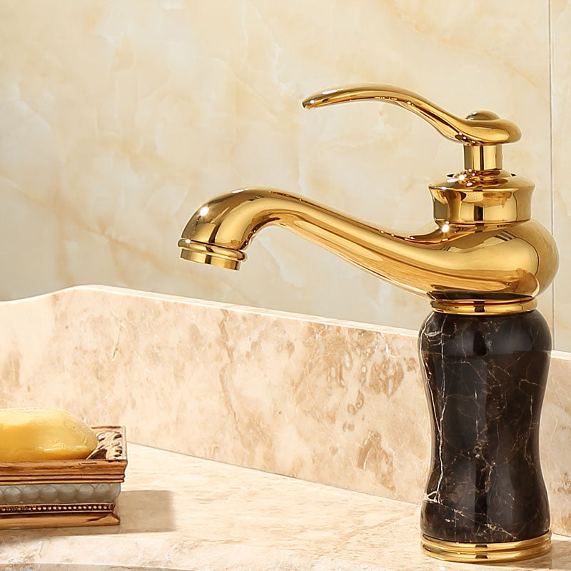 Frendorf | Deck Mounted Copper Tub Faucet Low Arc Roman Tub Faucet Set with Jade