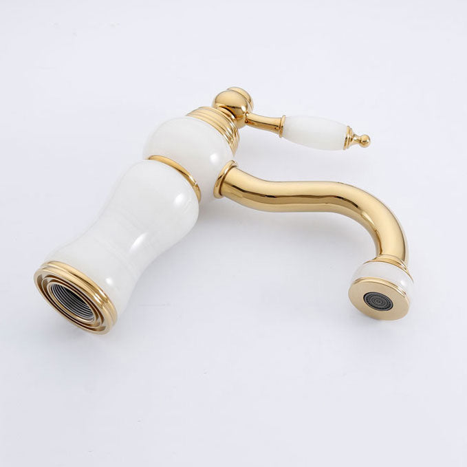 Frendorf | Deck Mounted Copper Tub Faucet Low Arc Roman Tub Faucet Set with Jade