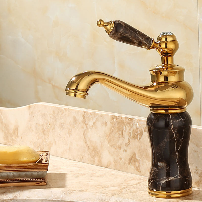 Frendorf | Deck Mounted Copper Tub Faucet Low Arc Roman Tub Faucet Set with Jade