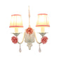 Frendorf | 1/2-Kopf Stoff Wandleuchte Koreanische Blume Weiße Faltenabdeckung Wohnzimmer Wandlampe mit Kristallhänger
