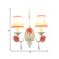 Frendorf | 1/2-Kopf Stoff Wandleuchte Koreanische Blume Weiße Faltenabdeckung Wohnzimmer Wandlampe mit Kristallhänger