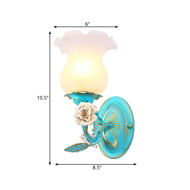 Frendorf | Blauwe Bloesem Wandlamp Lichtarmatuur Koreaanse Tuin Witte Glas 1/2-Licht Slaapkamer Wandlamp