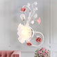 Landhaus Wellenförmige Wandbeleuchtung 1 Glühbirne Weißes Glas Wandmontierte Lampe mit Rosa Rose für Schlafzimmer, Links/Rechts