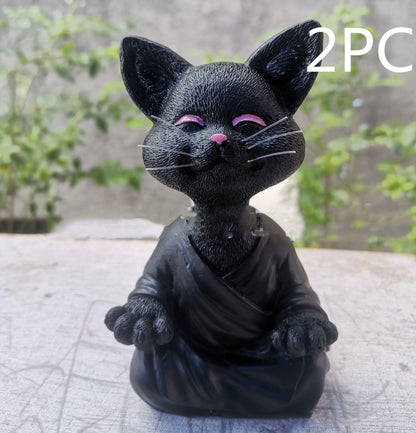 Verspielt Schwarze Buddha Katze Figur Meditation Yoga Sammlerstück Glückliche Katzen Dekor Zuhause Garten Dekoration Gartenornament
