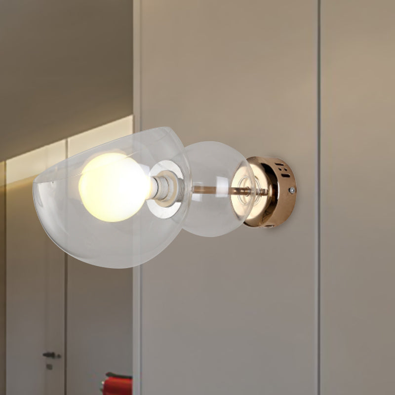 Frendorf | 1 Kopf Schlafzimmer Wandlampe Postmoderne Messing Wandbeleuchtung mit Kuppel Klar/Amber Glas Schirm