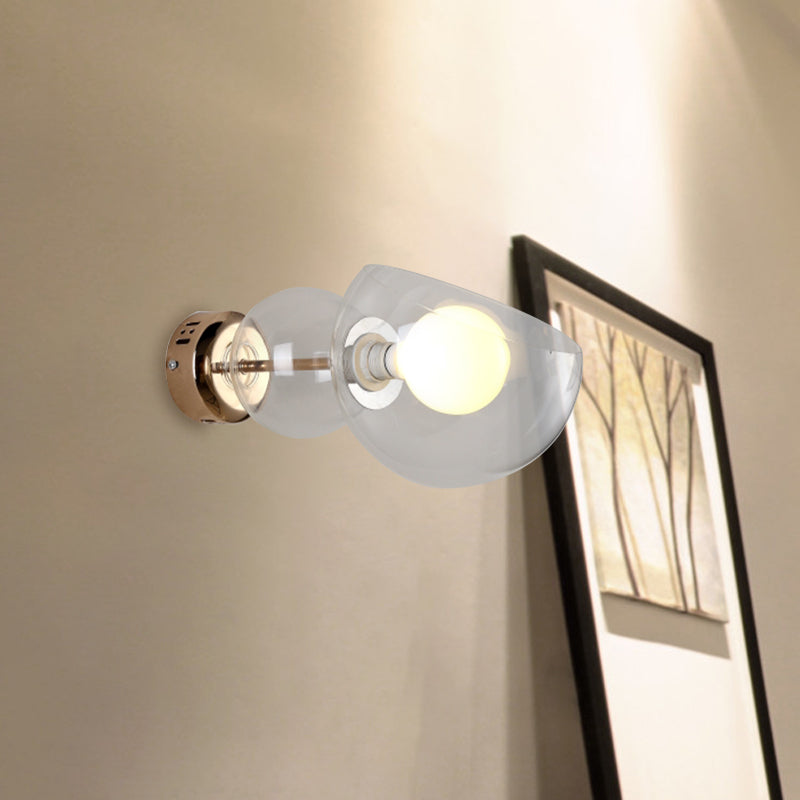 Frendorf | 1 Kopf Schlafzimmer Wandlampe Postmoderne Messing Wandbeleuchtung mit Kuppel Klar/Amber Glas Schirm