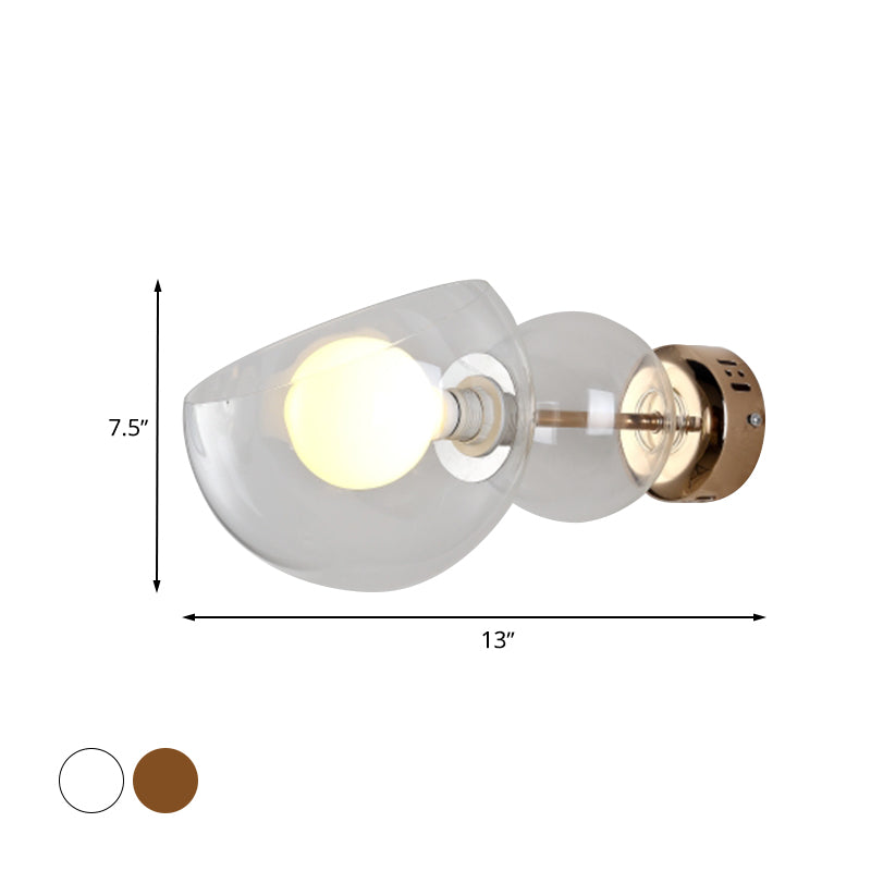 Frendorf | 1 Kopf Schlafzimmer Wandlampe Postmoderne Messing Wandbeleuchtung mit Kuppel Klar/Amber Glas Schirm