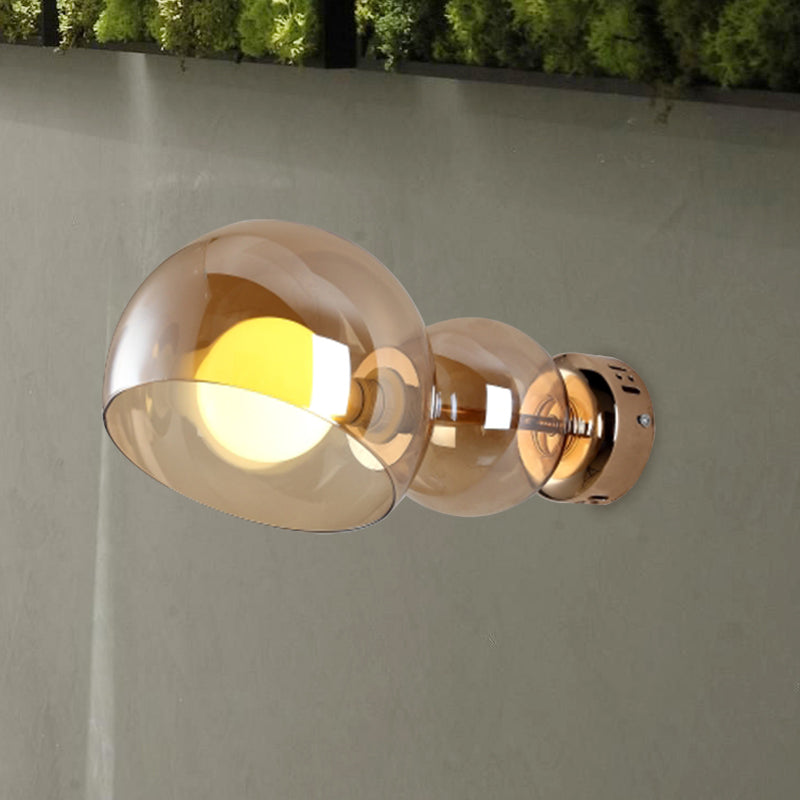 Frendorf | 1 Kopf Schlafzimmer Wandlampe Postmoderne Messing Wandbeleuchtung mit Kuppel Klar/Amber Glas Schirm