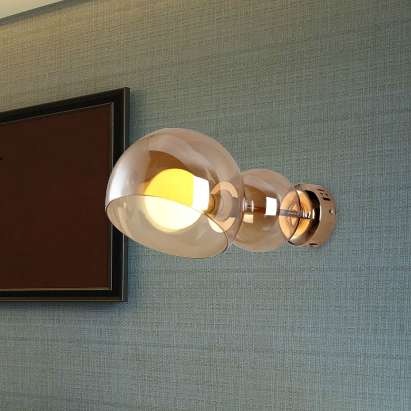 Frendorf | 1 Kopf Schlafzimmer Wandlampe Postmoderne Messing Wandbeleuchtung mit Kuppel Klar/Amber Glas Schirm