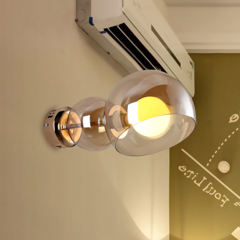 Frendorf | 1 Kopf Schlafzimmer Wandlampe Postmoderne Messing Wandbeleuchtung mit Kuppel Klar/Amber Glas Schirm