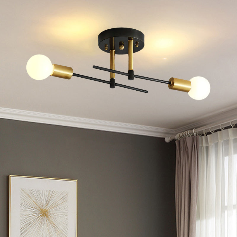 Minimalistische lineare Halb-Einbau-Leuchte Eisen 2 Leuchtmittel Schlafzimmer Deckenleuchte in Schwarz