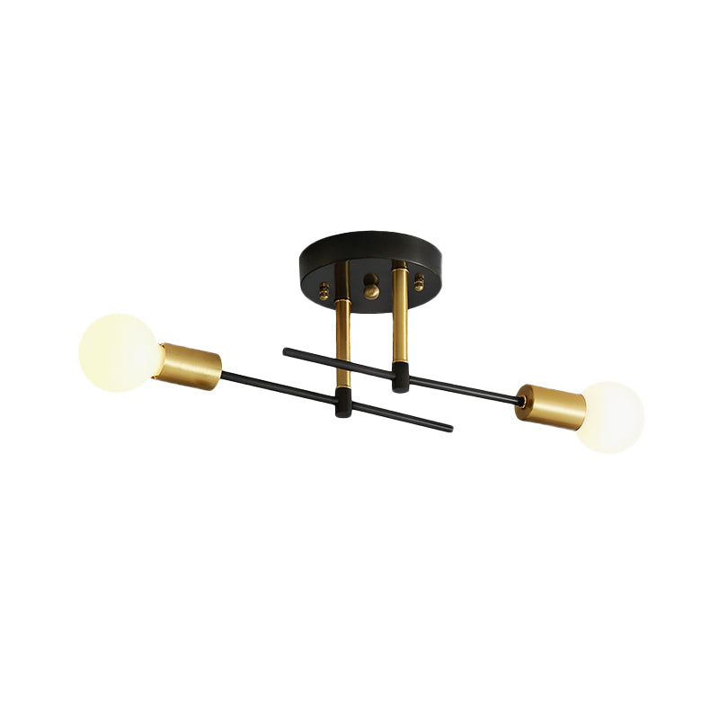 Minimalistische lineare Halb-Einbau-Leuchte Eisen 2 Leuchtmittel Schlafzimmer Deckenleuchte in Schwarz